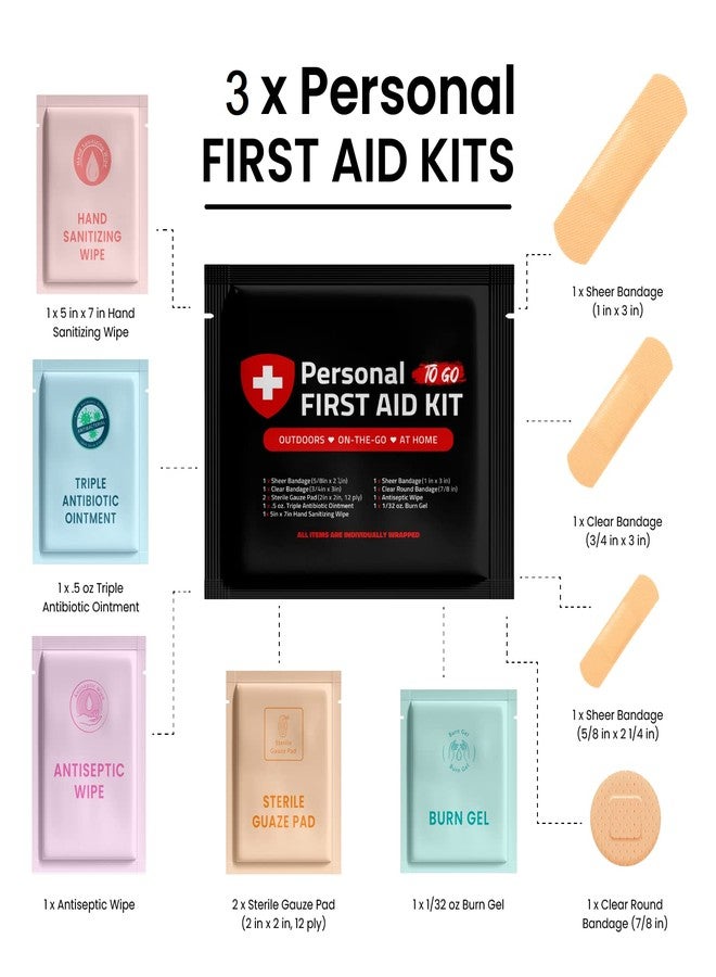 pH Advantage 3 x Portable Travel Size First Aid Kit | Perfect for Home, Office, Car, School, Business, Travel, Hiking, Hunting, and Outdoors | Individually Wrapped First Aid Products (Black) - Image 2